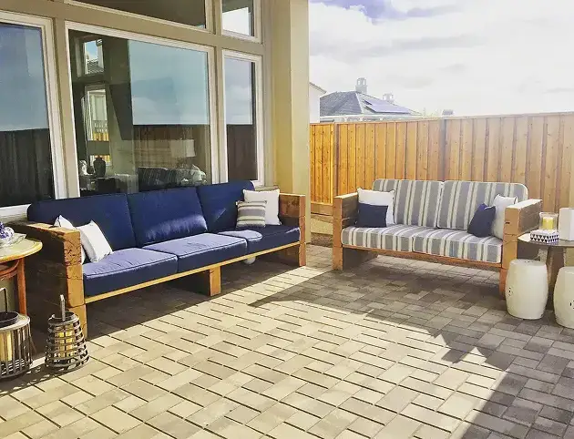 Outdoor patio with paver flooring and comfortable seating area